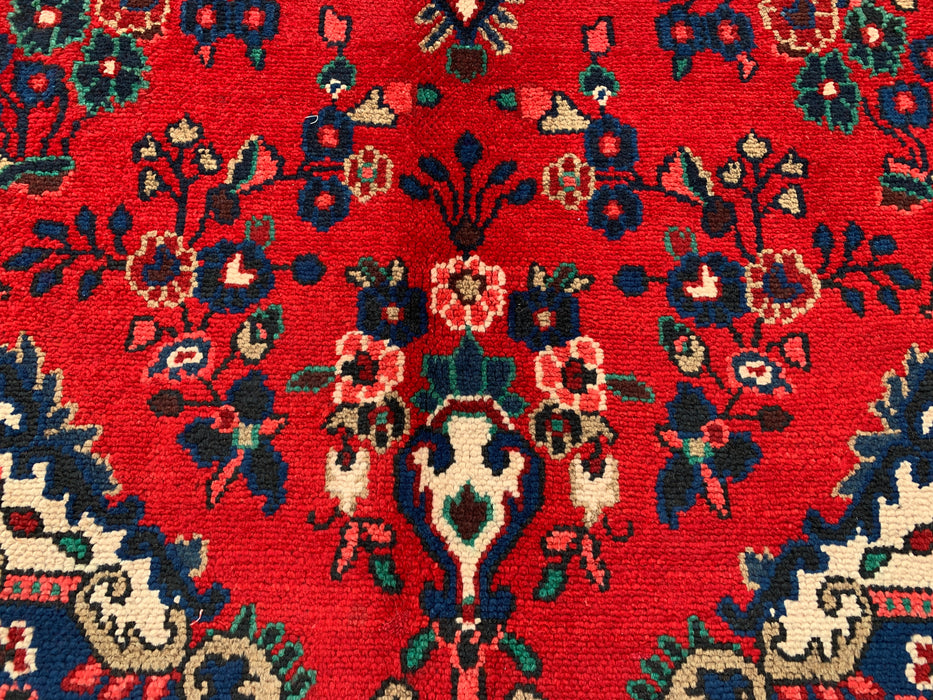 11'10 x 8'8 Handgeknoopt Perzisch wollen tapijt - Rood floraal medaillonontwerp met blauwe rand - KBHM-877