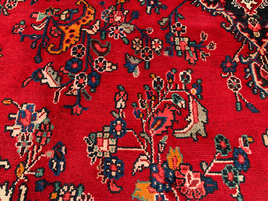 11'2 x 8'3 Handgeknoopt Perzisch wollen tapijt - Rood floraal medaillonontwerp met blauwe accenten in de hoeken - KBHM-878