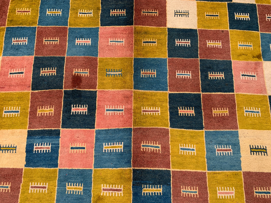 12'9 x 10'2 handgeknoopt Perzisch wollen tapijt - Kleurrijk geometrisch blokontwerp - KBHM-879