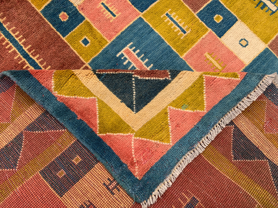 12'9 x 10'2 handgeknoopt Perzisch wollen tapijt - Kleurrijk geometrisch blokontwerp - KBHM-879