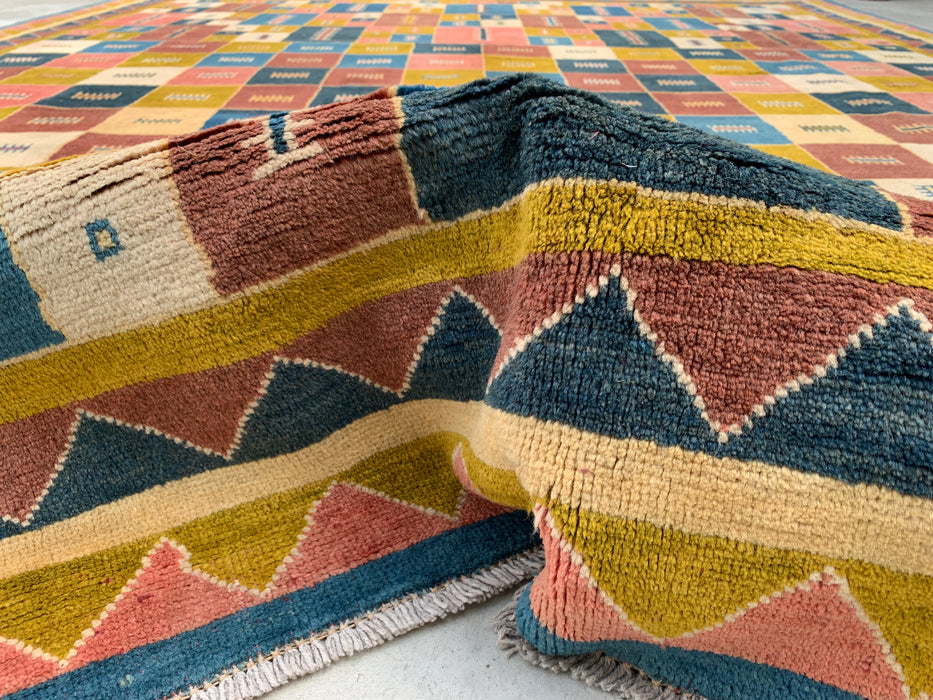 12'9 x 10'2 handgeknoopt Perzisch wollen tapijt - Kleurrijk geometrisch blokontwerp - KBHM-879