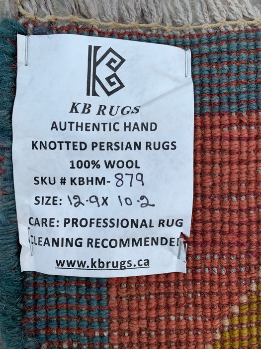 12'9 x 10'2 handgeknoopt Perzisch wollen tapijt - Kleurrijk geometrisch blokontwerp - KBHM-879