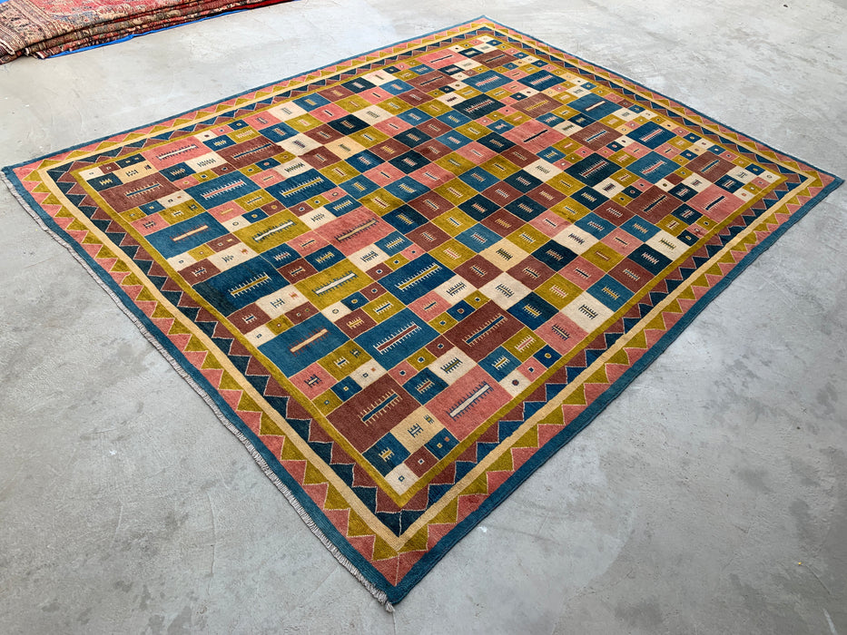 12'9 x 10'2 handgeknoopt Perzisch wollen tapijt - Kleurrijk geometrisch blokontwerp - KBHM-879
