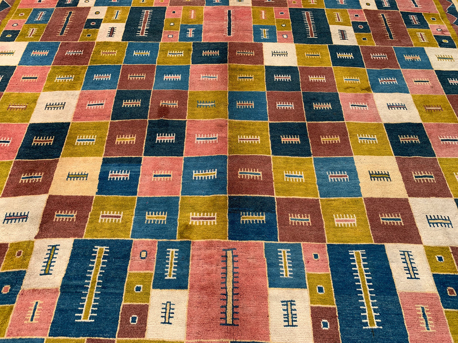 12'9 x 10'2 handgeknoopt Perzisch wollen tapijt - Kleurrijk geometrisch blokontwerp - KBHM-879