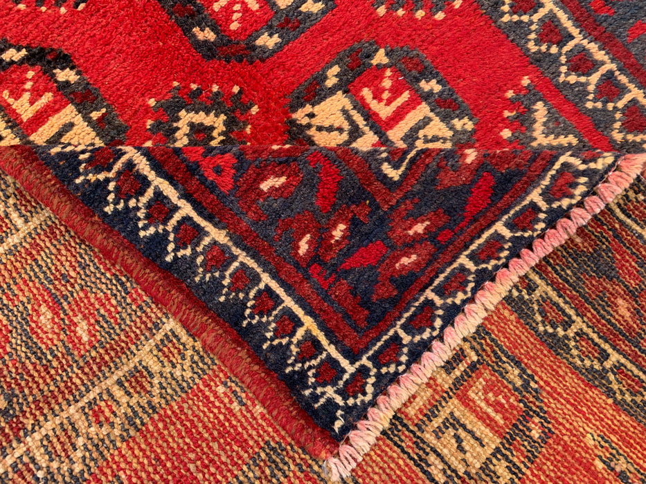 338 x 112 cm handgeknoopt Perzisch wollen loper - Rood geometrisch tribaal motief - KBHM-881
