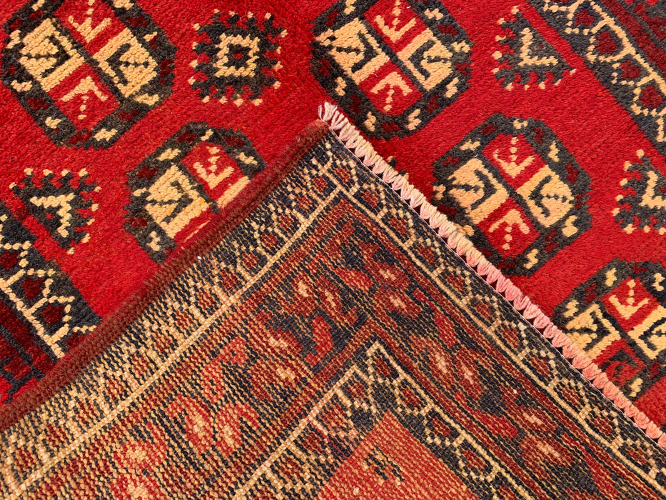 338 x 112 cm handgeknoopt Perzisch wollen loper - Rood geometrisch tribaal motief - KBHM-881