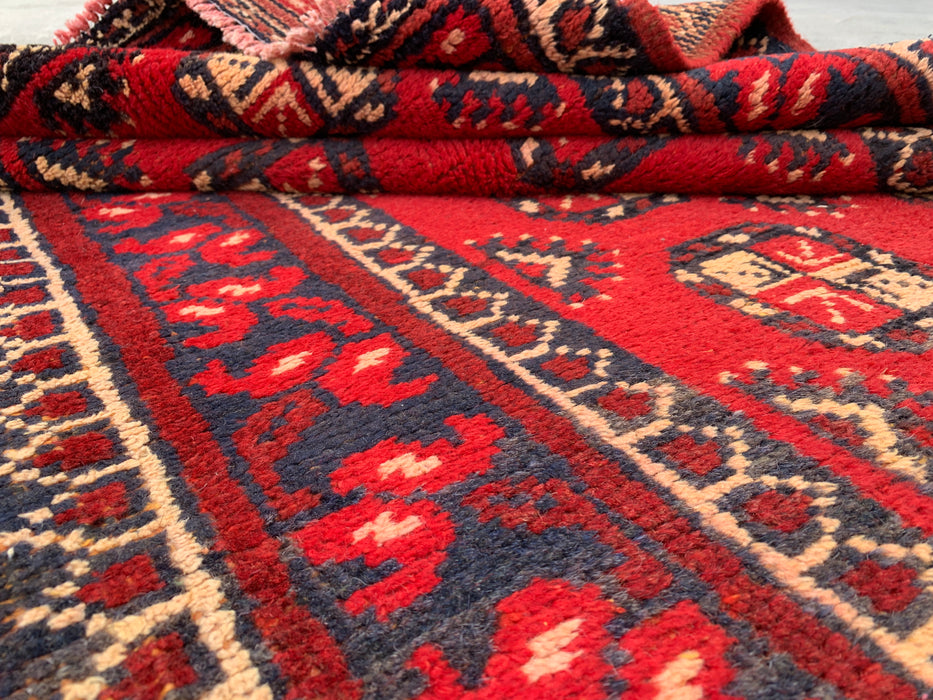 338 x 112 cm handgeknoopt Perzisch wollen loper - Rood geometrisch tribaal motief - KBHM-881