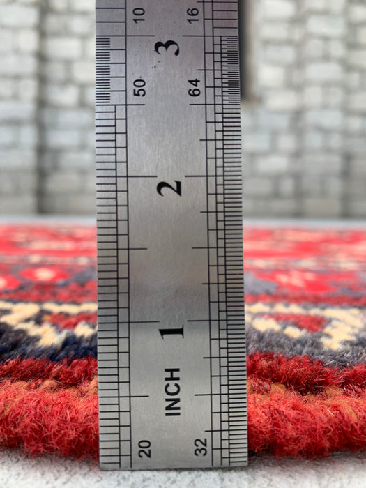 338 x 112 cm handgeknoopt Perzisch wollen loper - Rood geometrisch tribaal motief - KBHM-881