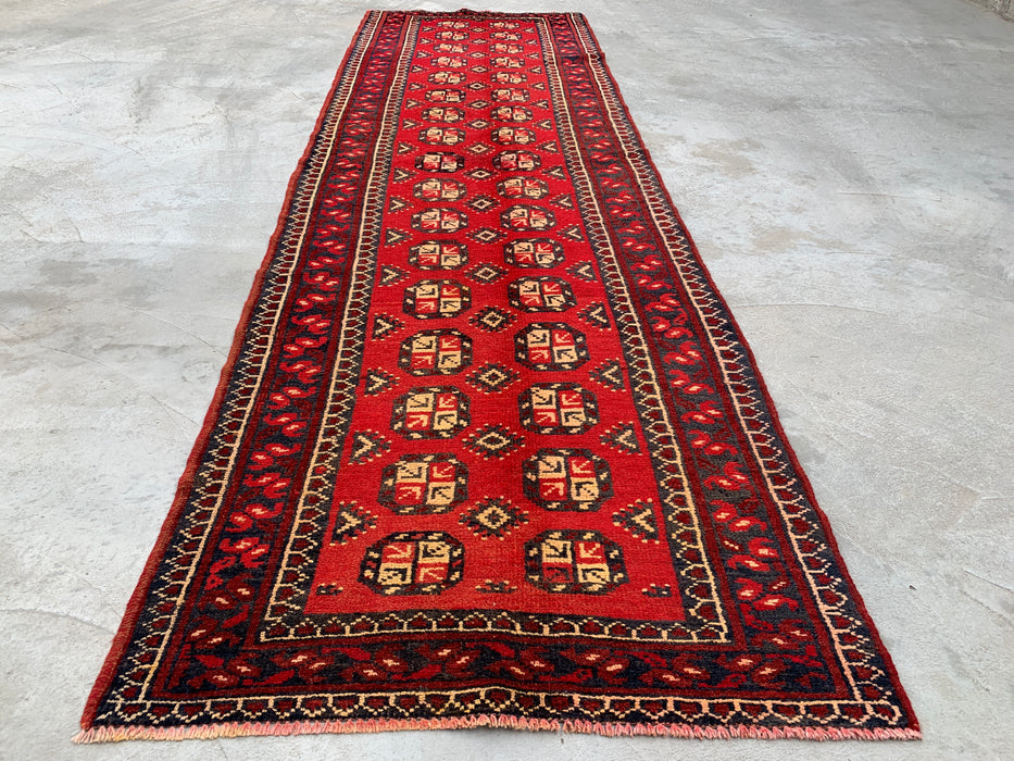 338 x 112 cm handgeknoopt Perzisch wollen loper - Rood geometrisch tribaal motief - KBHM-881