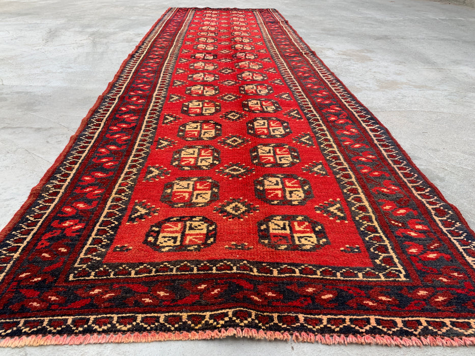 338 x 112 cm handgeknoopt Perzisch wollen loper - Rood geometrisch tribaal motief - KBHM-881