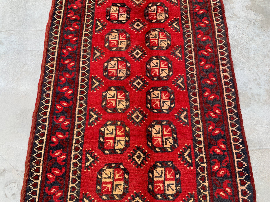 338 x 112 cm handgeknoopt Perzisch wollen loper - Rood geometrisch tribaal motief - KBHM-881