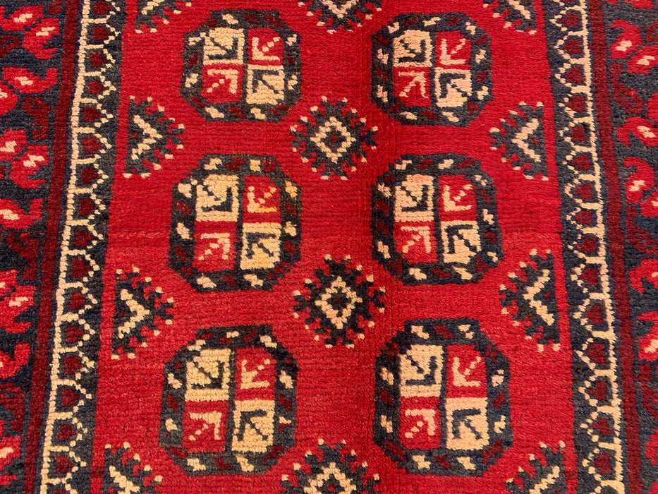 338 x 112 cm handgeknoopt Perzisch wollen loper - Rood geometrisch tribaal motief - KBHM-881