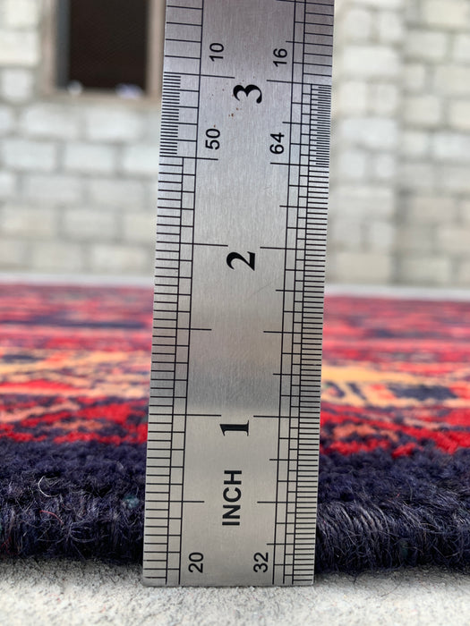 10'5 x 3'4 handgeknoopt Perzisch wollen loper - Marineblauw tribaal medaillonontwerp met rode accenten - KBHM-883