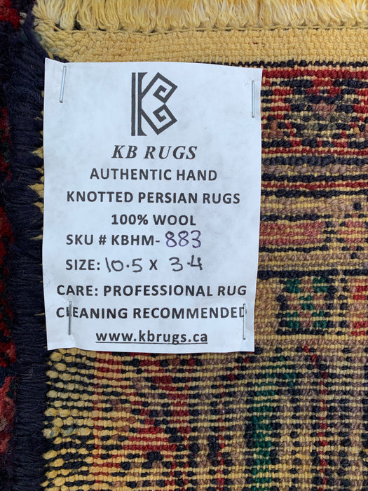 10'5 x 3'4 handgeknoopt Perzisch wollen loper - Marineblauw tribaal medaillonontwerp met rode accenten - KBHM-883