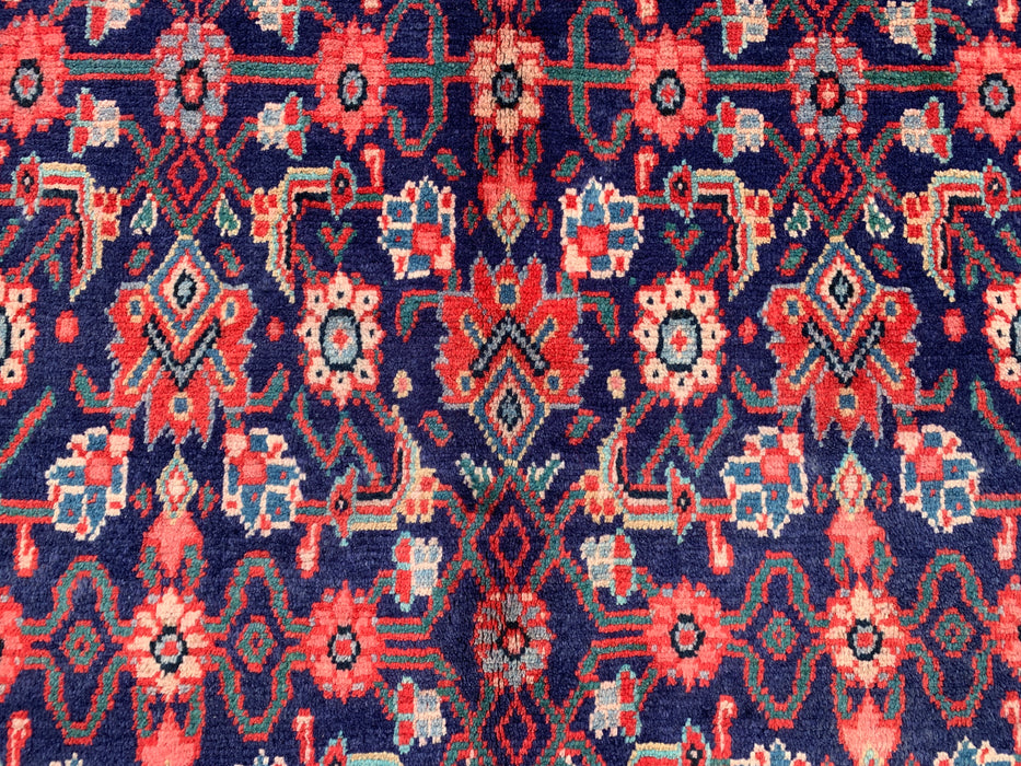 310 x 109 cm handgeknoopt Perzisch wollen loper - Marineblauw met all-over bloemmotief en rode rand - KBHM-885