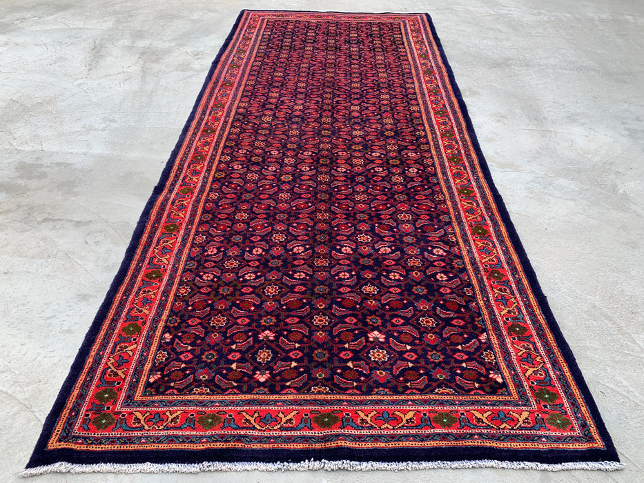 10'6 x 4'4 handgeknoopt Perzisch wollen loper - Marineblauw met all-over bloemendessin en rode rand - KBHM-886