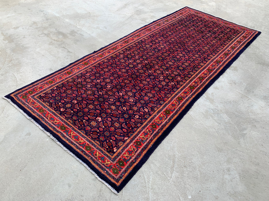 10'6 x 4'4 handgeknoopt Perzisch wollen loper - Marineblauw met all-over bloemendessin en rode rand - KBHM-886