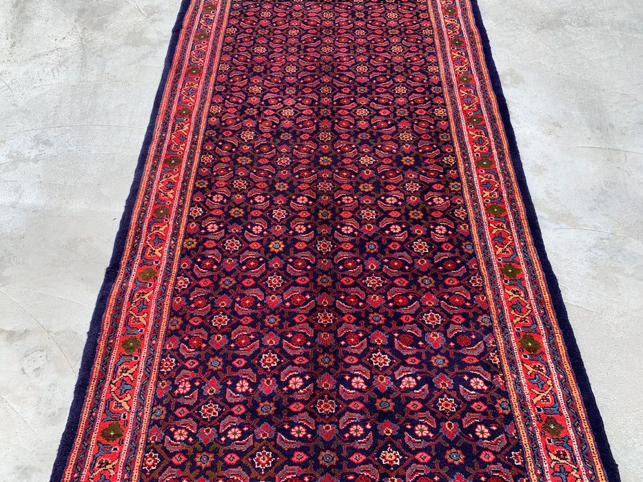 10'6 x 4'4 handgeknoopt Perzisch wollen loper - Marineblauw met all-over bloemendessin en rode rand - KBHM-886