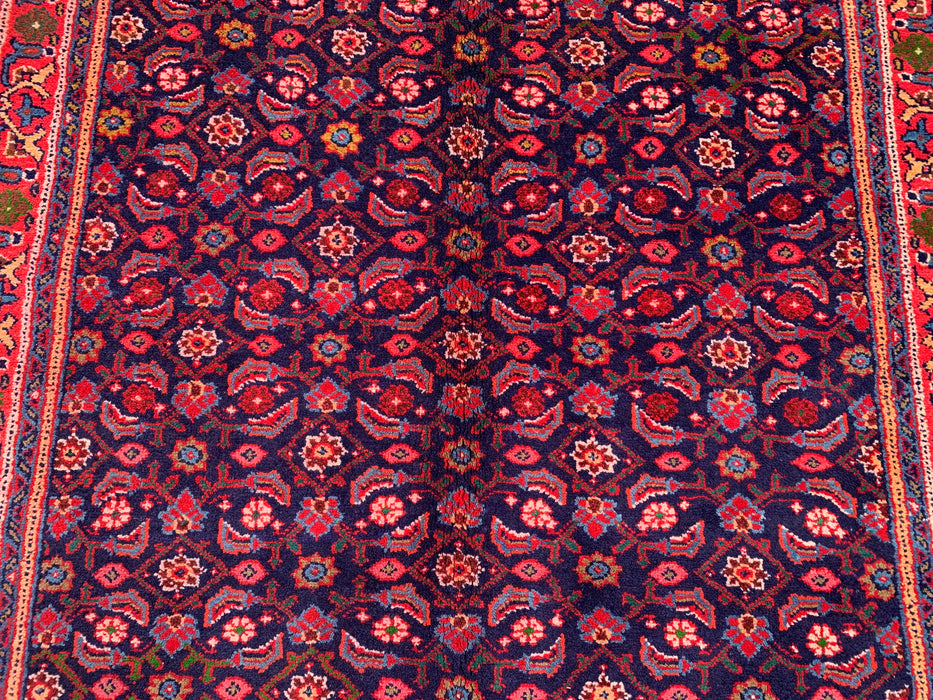 10'6 x 4'4 handgeknoopt Perzisch wollen loper - Marineblauw met all-over bloemendessin en rode rand - KBHM-886