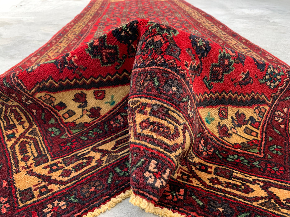 9'7 x 3'5 Handgeknoopt Perzisch wollen loper - Rood all-over bloemendessin met ivoren rand - KBHM-887