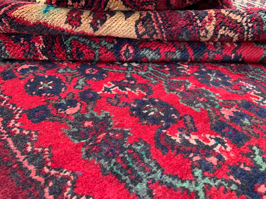 9'7 x 3'5 Handgeknoopt Perzisch wollen loper - Rood all-over bloemendessin met ivoren rand - KBHM-887
