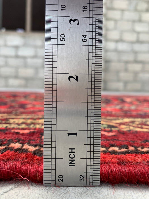 9'7 x 3'5 Handgeknoopt Perzisch wollen loper - Rood all-over bloemendessin met ivoren rand - KBHM-887