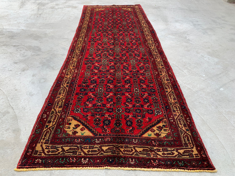 9'7 x 3'5 Handgeknoopt Perzisch wollen loper - Rood all-over bloemendessin met ivoren rand - KBHM-887