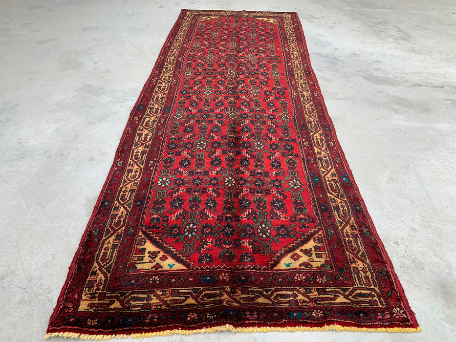 9'7 x 3'5 Handgeknoopt Perzisch wollen loper - Rood all-over bloemendessin met ivoren rand - KBHM-887