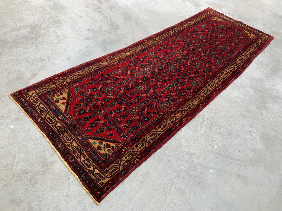 9'7 x 3'5 Handgeknoopt Perzisch wollen loper - Rood all-over bloemendessin met ivoren rand - KBHM-887