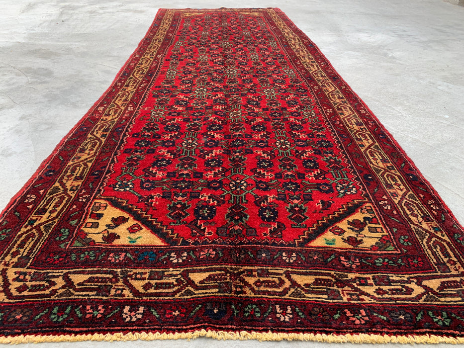 9'7 x 3'5 Handgeknoopt Perzisch wollen loper - Rood all-over bloemendessin met ivoren rand - KBHM-887