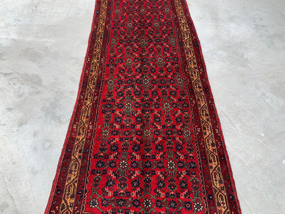 9'7 x 3'5 Handgeknoopt Perzisch wollen loper - Rood all-over bloemendessin met ivoren rand - KBHM-887