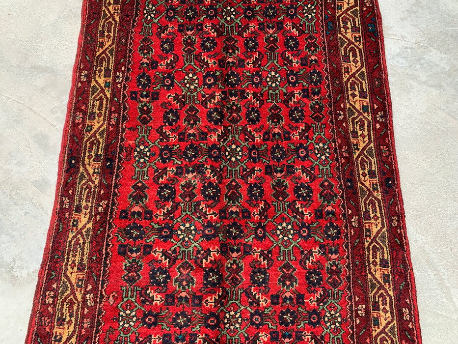 9'7 x 3'5 Handgeknoopt Perzisch wollen loper - Rood all-over bloemendessin met ivoren rand - KBHM-887