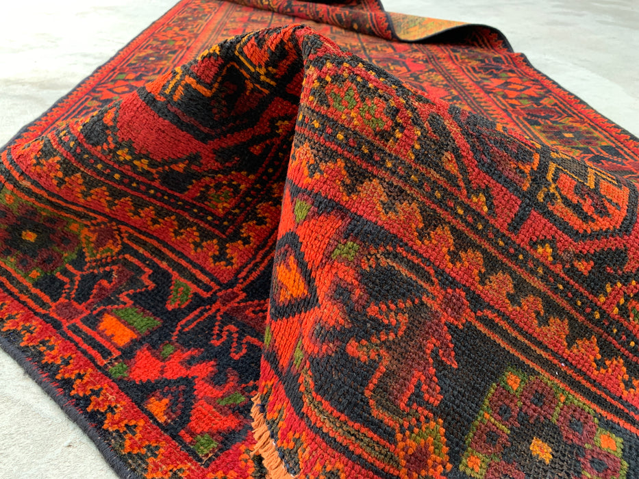 10'2 x 3'8 Handgeknoopte Perzische wollen loper - Rood geometrisch tribaal motief - KBHM-888