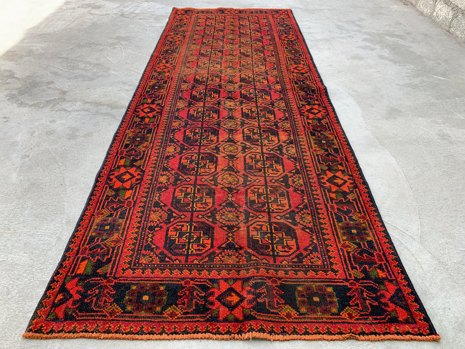 10'2 x 3'8 Handgeknoopte Perzische wollen loper - Rood geometrisch tribaal motief - KBHM-888