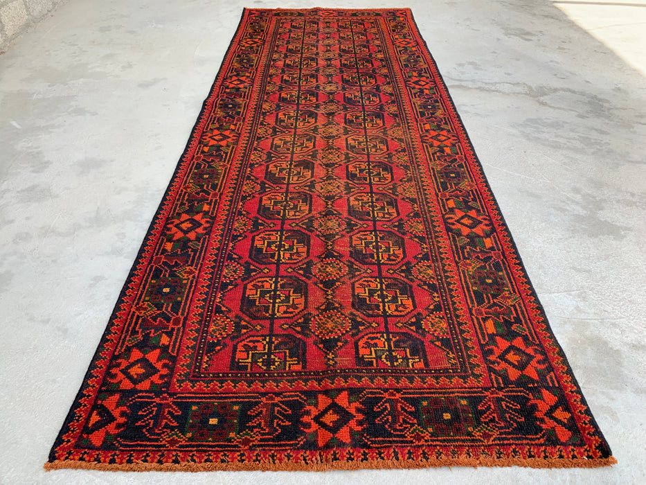 10'2 x 3'8 Handgeknoopte Perzische wollen loper - Rood geometrisch tribaal motief - KBHM-888