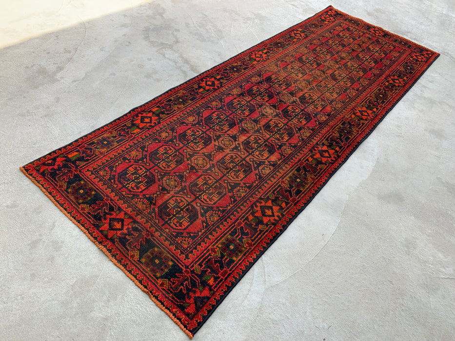 10'2 x 3'8 Handgeknoopte Perzische wollen loper - Rood geometrisch tribaal motief - KBHM-888