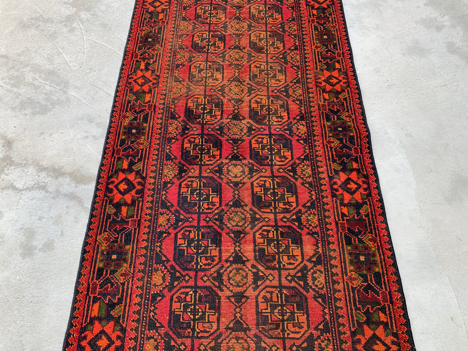 10'2 x 3'8 Handgeknoopte Perzische wollen loper - Rood geometrisch tribaal motief - KBHM-888