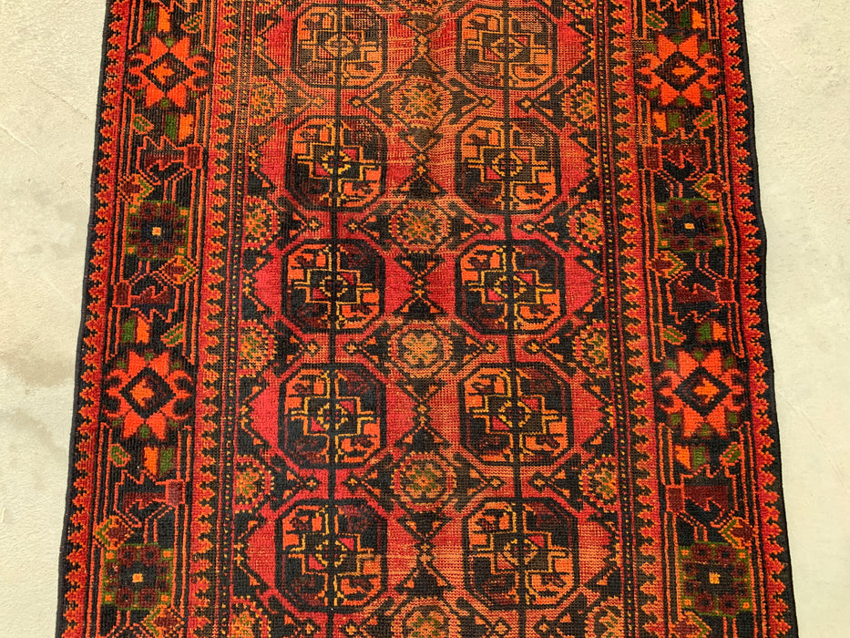 10'2 x 3'8 Handgeknoopte Perzische wollen loper - Rood geometrisch tribaal motief - KBHM-888