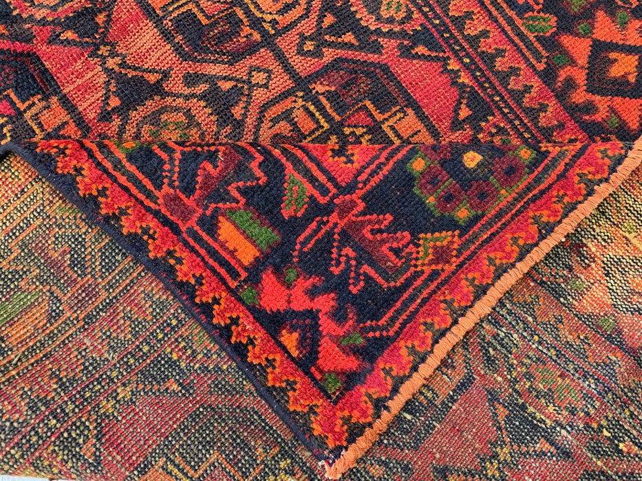 10'2 x 3'8 Handgeknoopte Perzische wollen loper - Rood geometrisch tribaal motief - KBHM-888