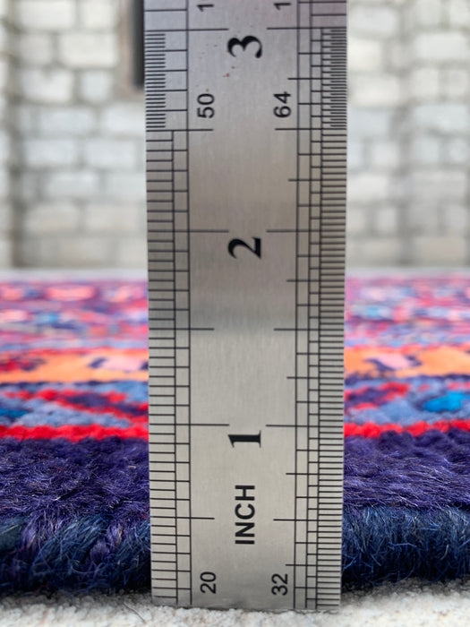 12'6 x 3'4 Handgeknoopt Perzisch wollen loper - Marineblauw met all-over bloemendessin - KBHM-889