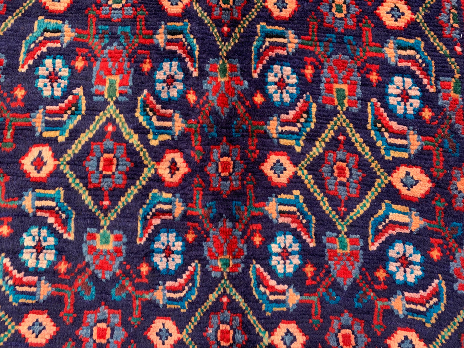12'6 x 3'4 Handgeknoopt Perzisch wollen loper - Marineblauw met all-over bloemendessin - KBHM-889