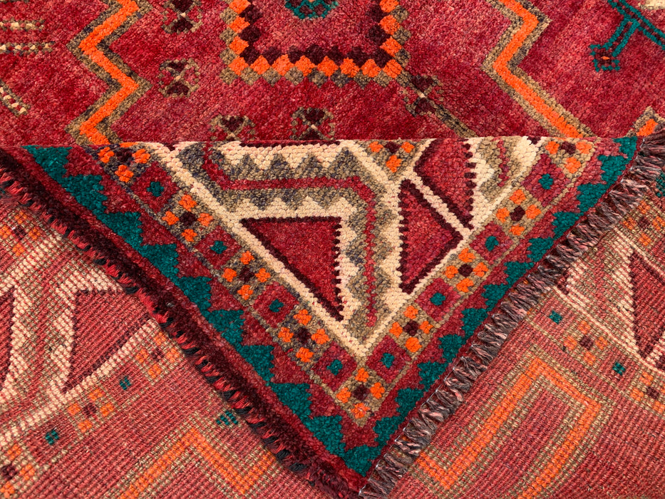 9'10 x 4'11 handgeknoopt Perzisch wollen tapijt - Rood geometrisch tribaal ontwerp met ivoorkleurige rand - KBHM-891