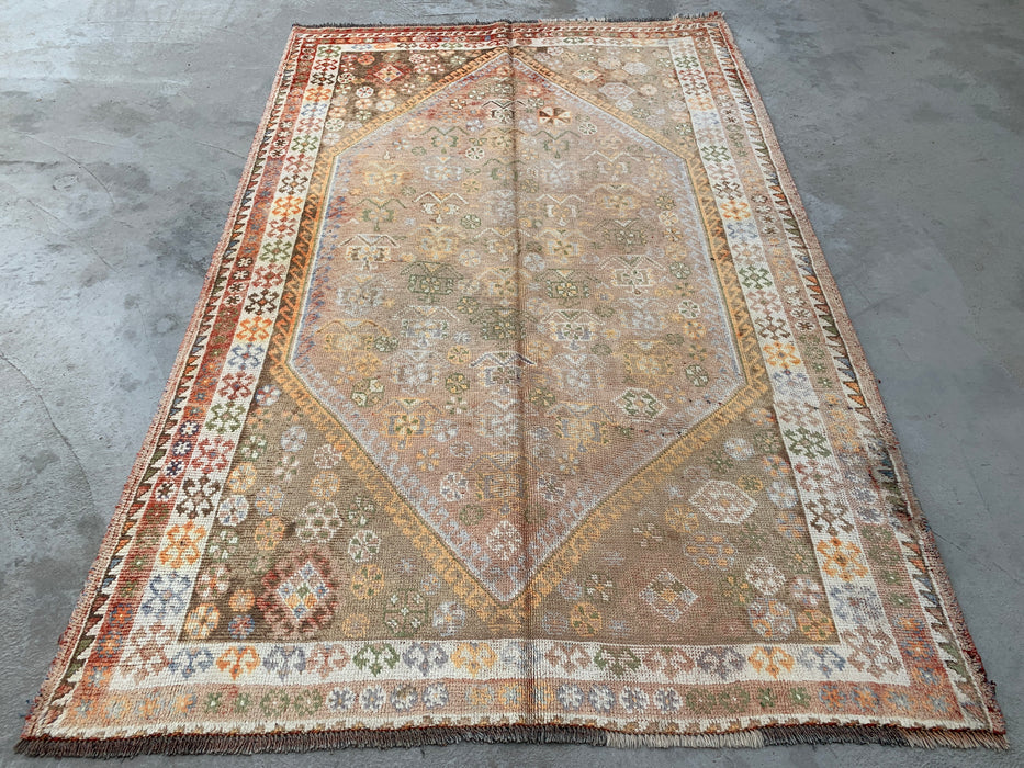 7'7 x 4'11 handgeknoopt Perzisch wollen tapijt - Beige vintage tribaal medaillonontwerp - KBHM-892