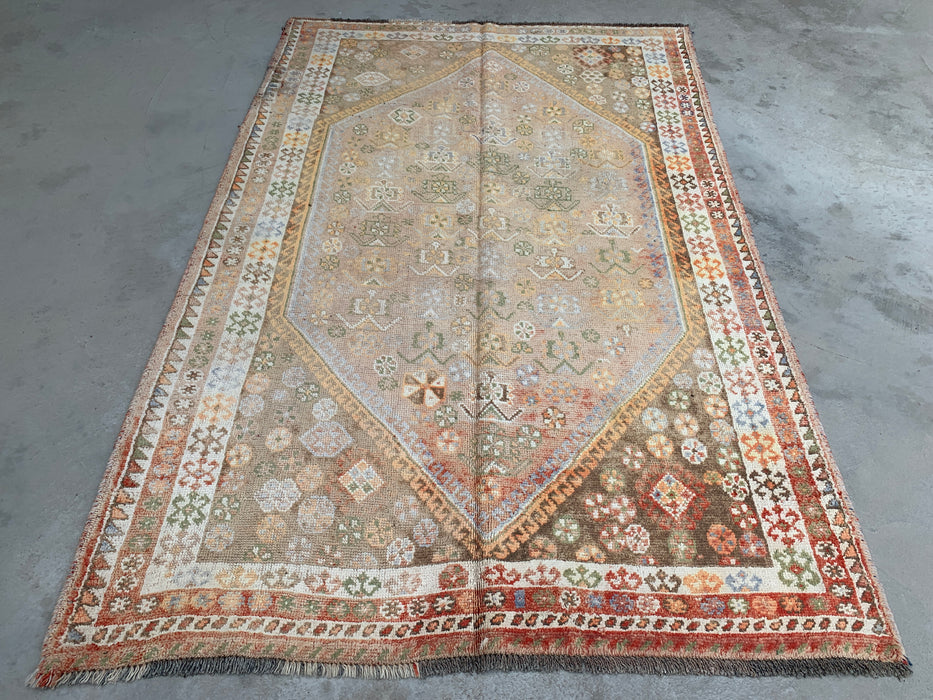 7'7 x 4'11 handgeknoopt Perzisch wollen tapijt - Beige vintage tribaal medaillonontwerp - KBHM-892