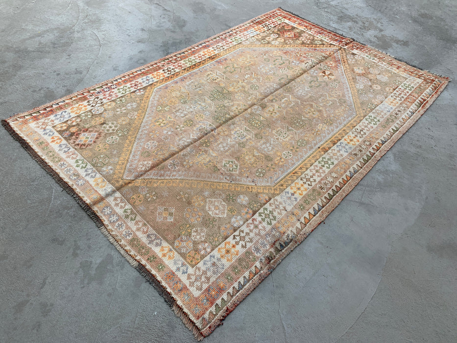 7'7 x 4'11 handgeknoopt Perzisch wollen tapijt - Beige vintage tribaal medaillonontwerp - KBHM-892