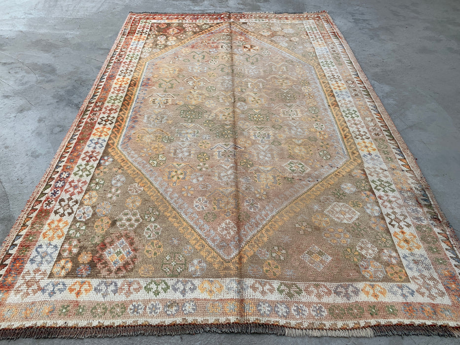 7'7 x 4'11 handgeknoopt Perzisch wollen tapijt - Beige vintage tribaal medaillonontwerp - KBHM-892
