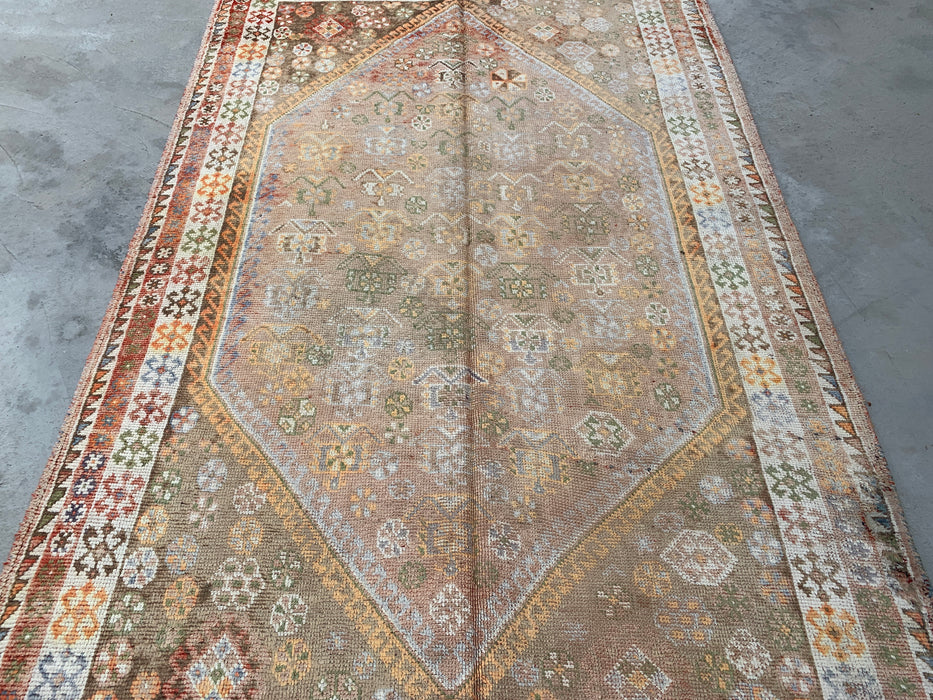 7'7 x 4'11 handgeknoopt Perzisch wollen tapijt - Beige vintage tribaal medaillonontwerp - KBHM-892