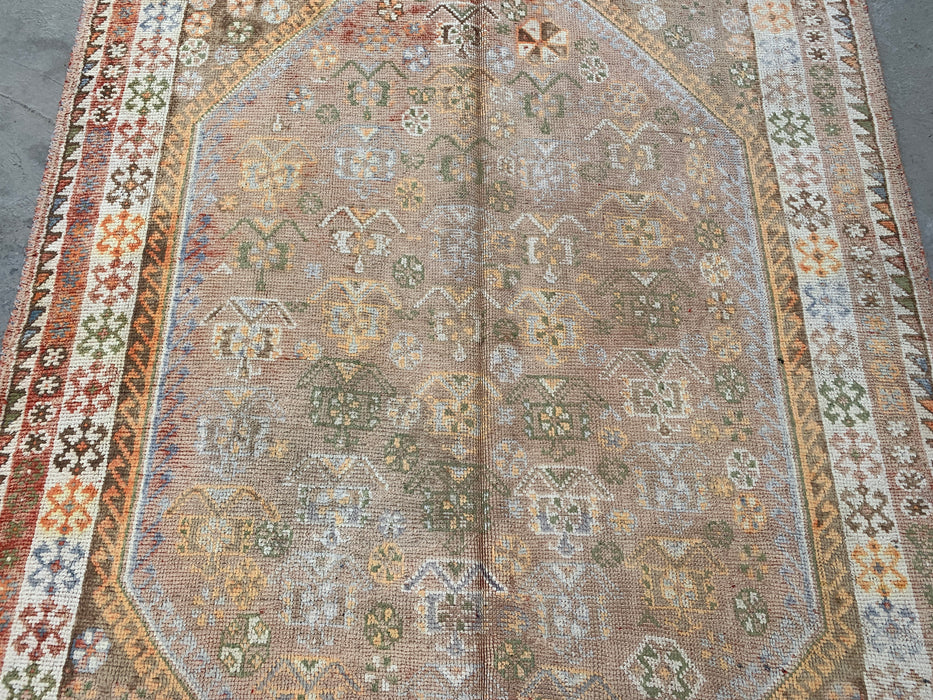 7'7 x 4'11 handgeknoopt Perzisch wollen tapijt - Beige vintage tribaal medaillonontwerp - KBHM-892
