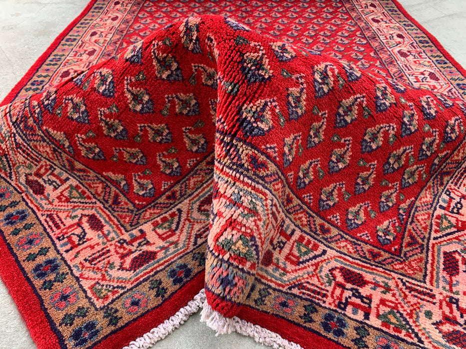 320 x 104 cm handgeknoopt Perzisch wollen loper - Rood geometrisch bloemendessin - KBHM-893