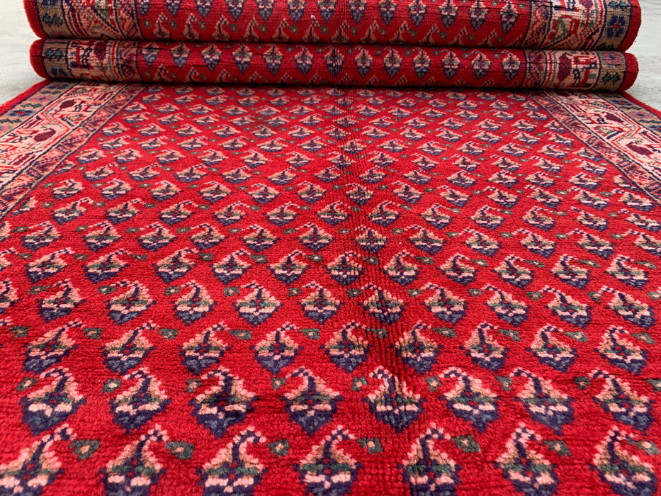 320 x 104 cm handgeknoopt Perzisch wollen loper - Rood geometrisch bloemendessin - KBHM-893